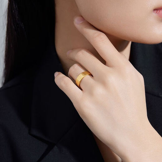 OKZ gold ancient hammer pattern ring for men and women, pure gold and pure silver 9999 plain ring ring gold wrapped with silver as a gift for your lover, gold and silver labor cost (9 US yards)