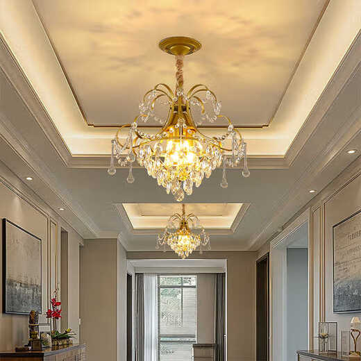 XMSJ European crystal small chandeliers American light luxury aisle light corridor balcony lamp entrance staircase cloakroom lamp hallway lamp foyer lamp 9885 black large suction + three-color light bulb