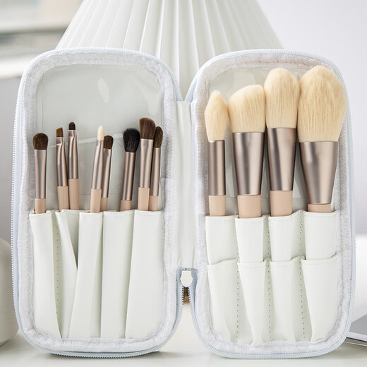 Shengyantang Makeup Brushes Complete Set of Loose Powder Eyeshadow Beginners Portable Travel Pack Makeup Tools Super Soft Set Chujian Makeup Brushes + White Zipper Jack Bag 14 Count