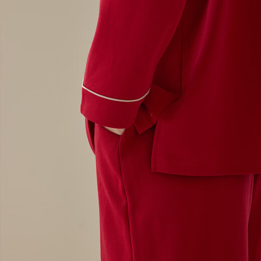 Fenten Couple Pajamas Spring and Autumn Pure Cotton Women's Red Wedding Zodiac Year Cotton Home Clothes Set Maroon M