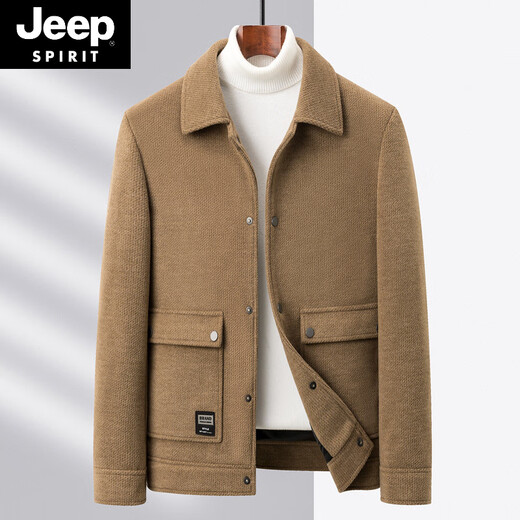 JEEP SPIRIT春季翻领毛呢夹克男外套中年商务男装春秋百搭休闲夹克男上衣 M878款  灰色 M 170