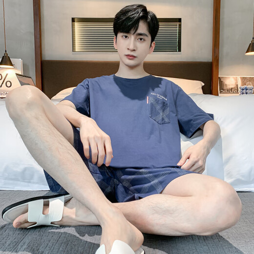 2025新款睡衣男夏季棉质薄款短袖短裤套装青少年休闲家居服可外穿 HDE9929 XL