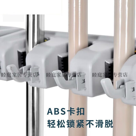 Cleaning tool rack, mobile mop rack, floor-standing stainless steel storage rack, mop drying rack, balcony, mobile model with 6 hangers and 8 hooks