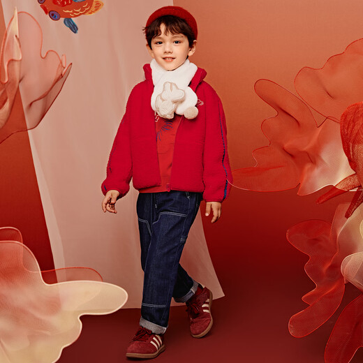 Mini Bala Red Jacket Antistatic Warm Plush Jacket for Boys and Girls New Spring and Autumn