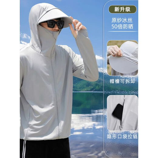 LAFUMA ice silk sun protection clothing for men in summer 2025 latest couple breathable anti-UV fishing clothing outdoor sun protection clothing for men - jade white detachable brim + hat rope 2XL