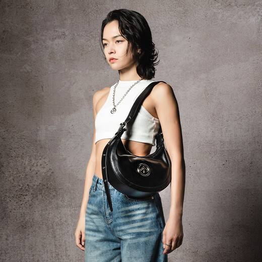 Grottoluna Hobo Leather Crescent Bag Fashion Classic Commuter One-Crossbody Crossbody Bag Classic Black