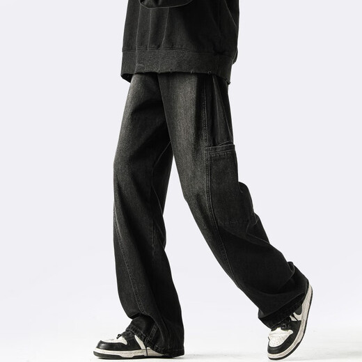 Homlean American jeans men's autumn niche fashion brand street loose casual workwear long pants LB03 coffee color XL