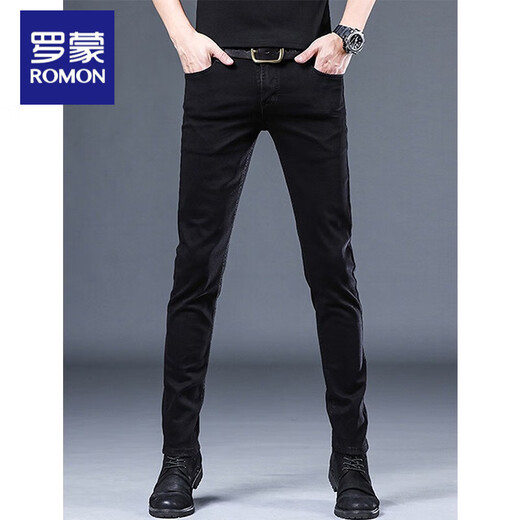 
Romon Spring and Summer High-end Jeans Men's Casual Slim Feet Men's Pants Korean Style Trendy Pants Men's Versatile Pants Men 1048 Black 29