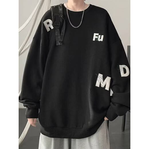 POUM圆领卫衣男春秋季款潮流美式印花长袖无帽上衣服新年红色港风卫衣 YSXS-H1476白色 M