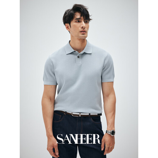 Sanheer [Estoric Gentleman] 120er Jahre langer Samt Baumwoll atmungsaktives Lochverpackungsprozess Kurzärärmelte T-Shirt DAT983 Sunny Blue 2xL /54
