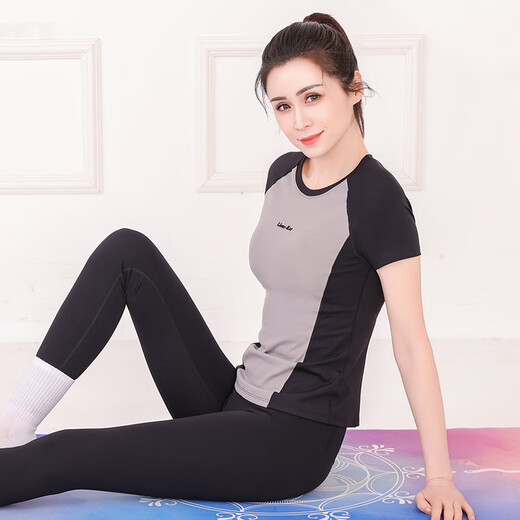 Sporn Yoga Wear Short Sleeve Women's Outerwear 2025 New Sports Suit with Chest Pad Professional Pilates Training Fitness Top 25506 Black Top (With Chest Pad) L (100-120Jin Jin is equal to 0.5kg)