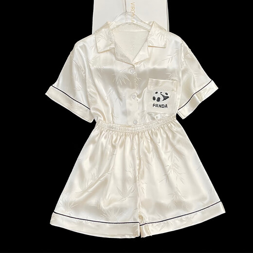 Gtyuwvg-sensorisch Panda Ice Seide Pyjamas Damen 2025 Sommer Dünne Kurzarmshorts Zwei-teilige Set Casual Home Clothing Hellgelb #YX-9214 m 75-98jin [Jin gleich 0,5 kg]
