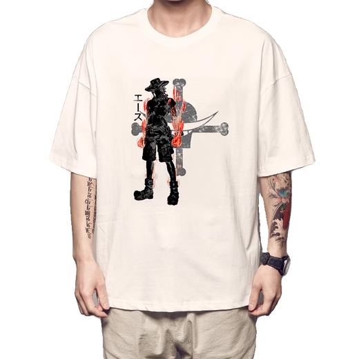 Zhizhen männlicher Gott 2025 Neues One-Stück Luo Luffy T-Shirt Herren Baumwolle Kurzarm Sanji White Bart Ace Hacker Peripheriekleidung weiß F1283 Zoro s