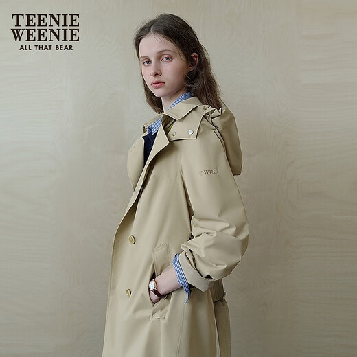 Teenie Weenie Bear Women's Windbreaker 2025 Autumn New Style Commuting Business Removable Hood Jacket Khaki M