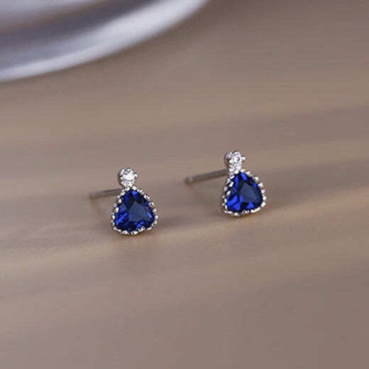 Mori uses earrings sterling silver women's sapphire tanzanite earrings niche design cool style Versailles versatile mesh earrings sapphire blue gold pair