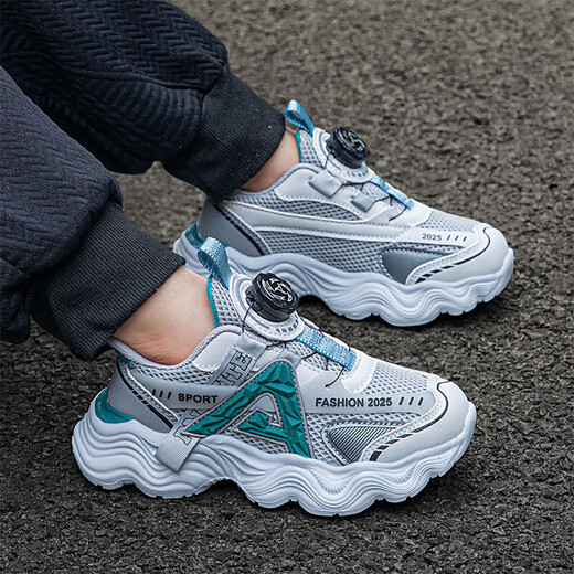 Children's shoes for boys and girls' shoes for summer breathable mesh medium-sized children's boys running shoes non-slip sports shoes gray-green (summer mesh) 683 37 inner length 23.5cm