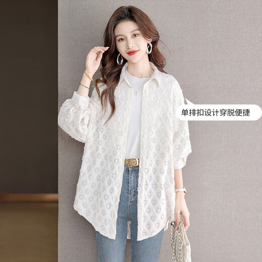 Cypress Lapel Shirt 2025 Autumn New Women's Fashion Loose Style Single-Breasted Heart-Shaped Casual Top Off-White M