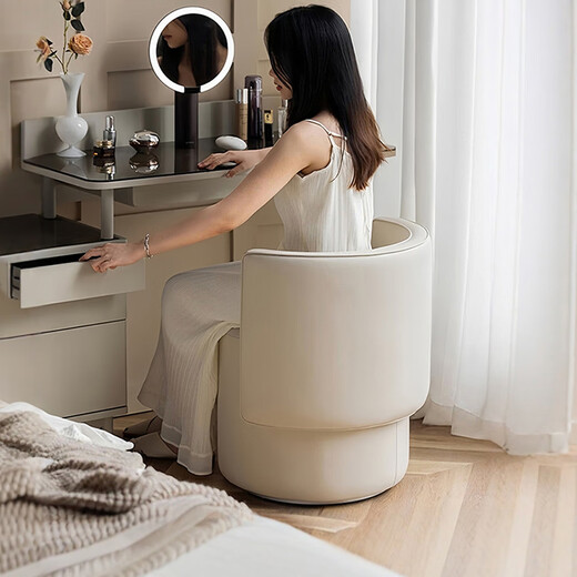 Tizian Hauptschlafzimmer Make-up-Stuhl für Mädchen Schlafzimmer Leichte luxuriöse luxuriöse Make-up-Hocker Rotatierbarer Dressing Hocker Backhalde Schminktisch Stuhl [rotierender Stil] Off-weiße Ballettstuhl-Lederoberfläche