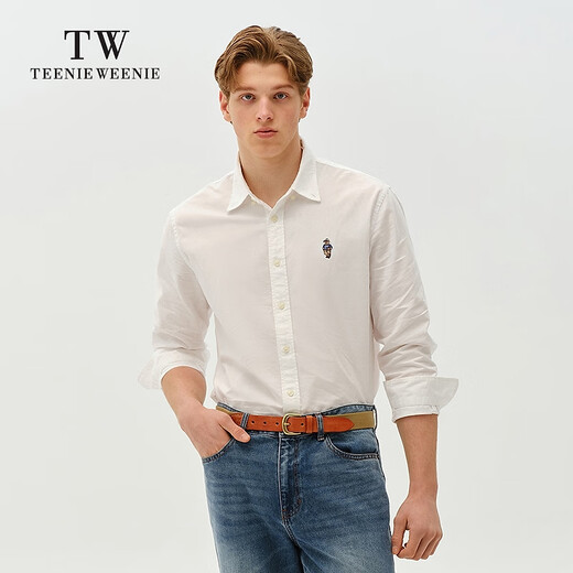 Teenie Weenie Men Bear Men and Women's Same Casual Shirt 2025 Spring New Lapel Fashion Long Sleeve Shirt White M