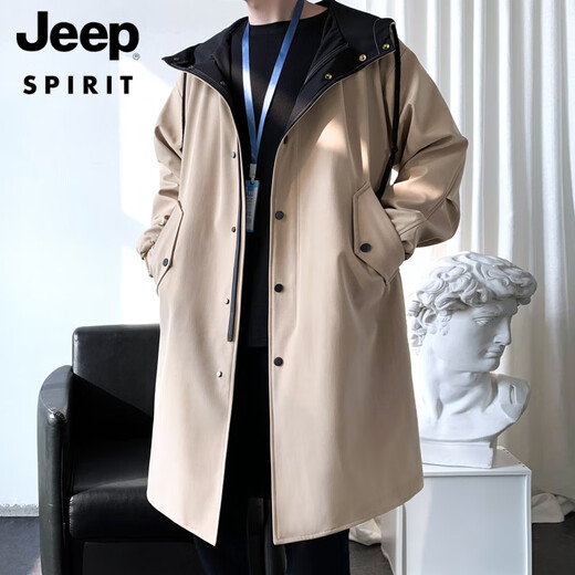 JEEP SPIRIT Men's Windbreaker Jacket Men's Spring and Autumn Mid-Length Coat Teenage Boys British Style Jacket Men's Black L 130-150Jin Jin is equal to 0.5 kg
