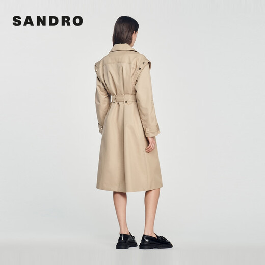 SANDRO classic women's clothing classic French temperament long lace-up windbreaker jacket SFPOU00519 beige 38