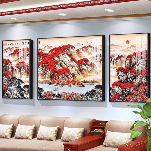
New Chinese style living room decoration paintings simple and atmospheric sofa background wall soft furnishings office landscape hanging paintings TXMG4866 100*70cm in the middle / about 50*70cm for 3