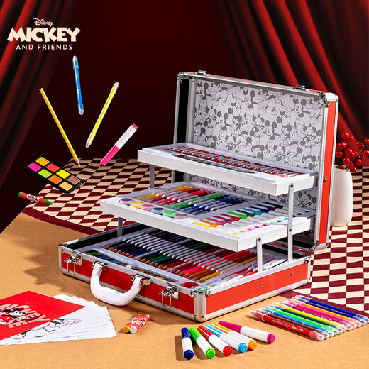 Disney 160 pieces painting set, boys birthday gift drawing set, brush watercolor pen gift box, children's kindergarten elementary school student toys and stationery, Mickey DM29445M