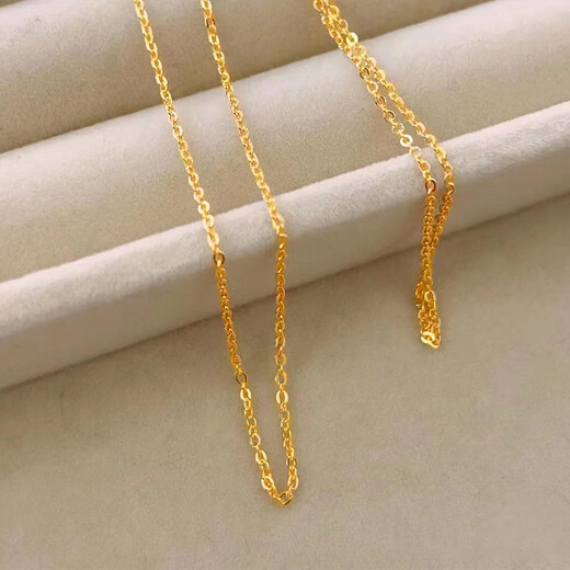 Red Shadow 18K gold necklace for women gold versatile plain chain O-shaped chain pendant chain clavicle chain birthday gift gold color 40cm (weight about 0.90 grams)