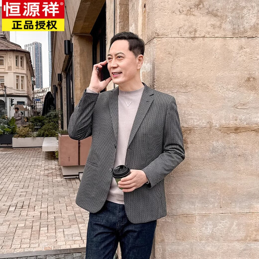Hengyuanxiang (HYX) Houndstooth casual suit middle-aged and elderly 2025 spring thin business middle-aged men single-piece suit daddy coat Shangge gray M 170