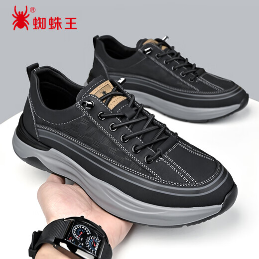 SPIDER KING Men's Shoes Spring and Autumn Comfortable Breathable Sports Leather Shoes Men's Soft Sole Business Casual Shoes 28F065P Black 39