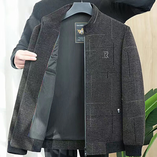 Chenille Men's Jacket Men's Jacket 2025 Spring Middle-aged Business Casual Top Dad's Stand Collar R Label Black Spring and Autumn Style BD3064 2XL /185 140-155Jin Jin is equal to 0.5 kg