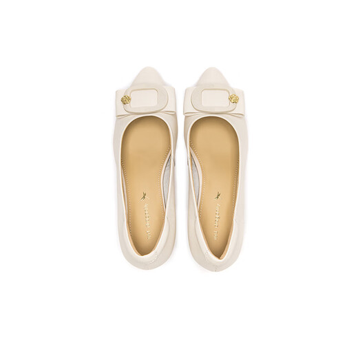 
Red Dragonfly Leap Moon Shoes High Heels 25 Spring Thick Heels Women's Shoes Pointed toe Workplace Small Leather Shoes Single Shoes WLB15124 Beige White 40