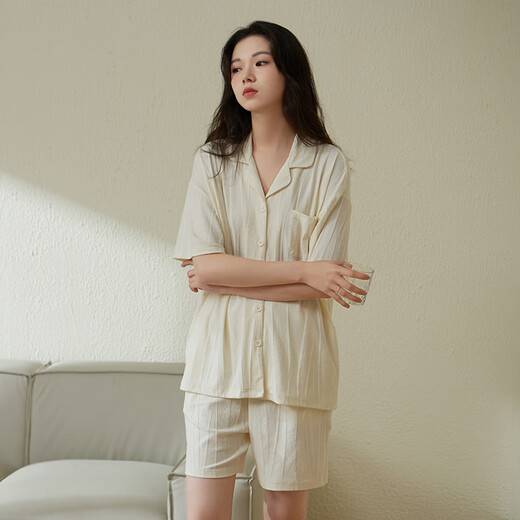 Shaqian's new couple pajamas, summer cool cotton jacquard short-sleeved home clothes for men and women, can be worn outside, casual suits