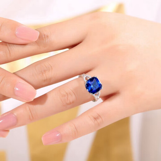 Pop sapphire ring European and American colored gemstone ring sterling silver plated with 18K gold inlaid with tanzanite colored gemstone silver jewelry No. 9