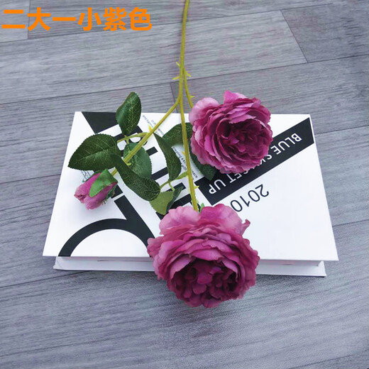 Simulated 3-head foreign peonies wedding flower arrangement rose flower sea wedding layout fake flowers Brazilian roses arranged on the ground to lead silk flowers purple