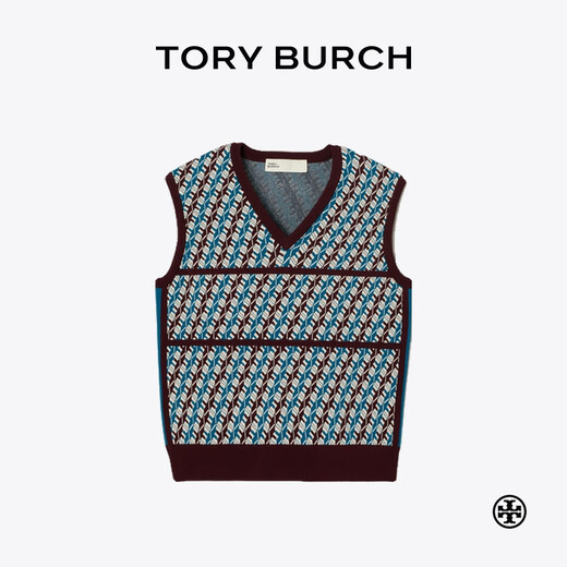 Tory Burch  汤丽柏琦【限时礼遇】 撞色罗纹提花V领针织背心TB 166506 水蓝色底纹 967 S 160/84A