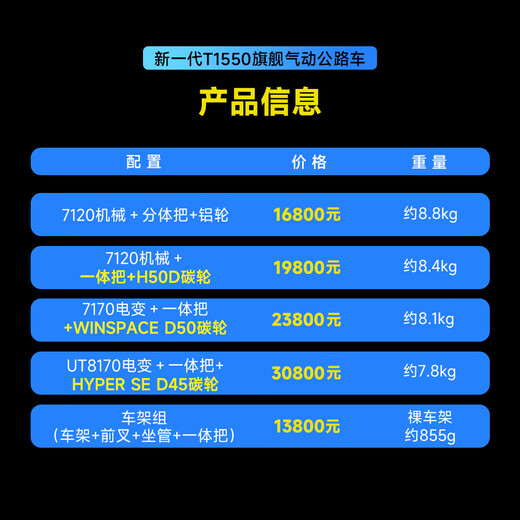 银贝斯Winspace新一代T1550大环赛品牌公路自行车碳纤维气动破风公路车 彩乌 XL(550) 推荐身高186-195cm 7170电变+一体把+无级SE-D45碳轮