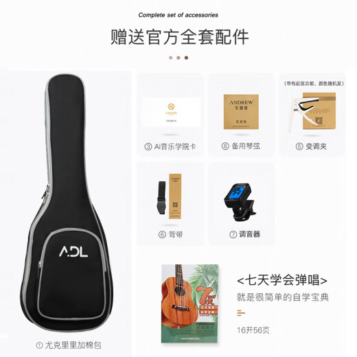安德鲁（ANDREW）儿童尤克里里小吉他初学者女男ukulele 23英寸经典莲花+全套配件