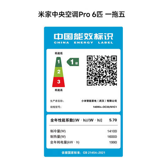 Xiaomi (MI) Mijia aire acondicionado central multisplit, uno a cuatro/cinco/seis, conversión de frecuencia CC completa, eficiencia energética Pro súper de primera clase, precio único todo incluido, controlador de cable inteligente, 3 filas de condensadores, 6 HP, eficiencia energética de primera clase, uno a cinco, cuatro dormitorios pequeños y una sala de estar