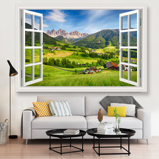Landschaftsmalerei hängende Malerei 3D dreidimensionales Wandbild Wohnzimmer Hintergrund Wanddekoration Malerei gefälschte Fenstersimulation hängende Malerei dekorative Malerei Strand TH-1315 90 cm * Höhe 60 cm Massivholzrahmen + Kristallporzellanmalerei