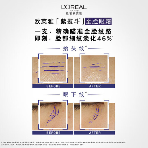 欧莱雅紫熨斗全脸淡纹眼霜女化妆品小样眼袋黑眼圈护肤品第二代玻尿酸 【共10.5ml】眼霜1.5ml*7+赠手霜