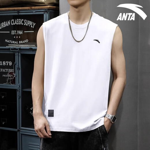 ANTA Sports Vest Men's Sleeveless T-shirt Men's Summer Basketball Training Wear Fitness Running Quick-Drying Clothes 7123-2 Pure White L
