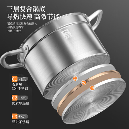 Kornbach steamer 304 stainless steel large capacity soup pot multifunctional steaming pot 22cm multi-bottom gas induction cooker universal