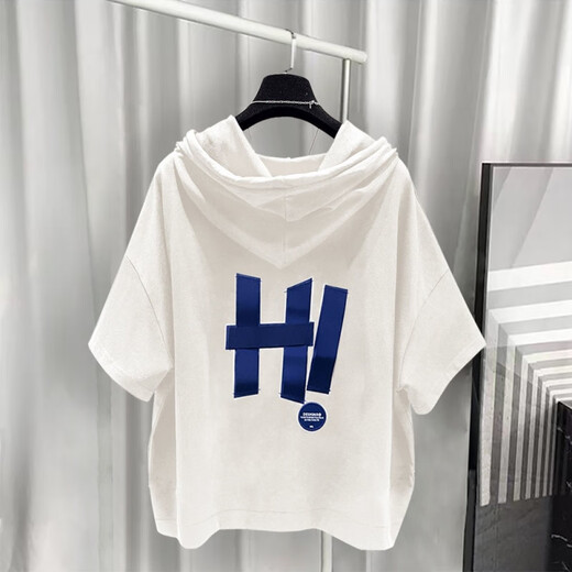 Yushida Hong Kong-Stil mit Kapuze mit Kurzärärmelanzug Herren Sommer Trendy Printed T-Shirt Handsome Ganze passende weiße T5019 + Black K9215 S Geeignet (85-105jin [Jin gleich 0,5 kg]))