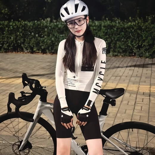 Summer cycling suits for women in spring and autumn road bike riding suits for men long-sleeved tops for bicycle road bike riding clothes quick drying white-summer XS
