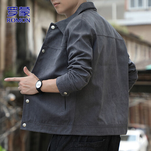 ROMON jacket men's autumn and winter suede jacket men's Korean style casual tops men's dark gray XL