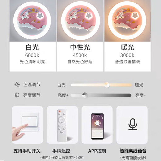 Menghu Chica Room Techo Luz Creative Unicorn Rainbow Princess Dormitorio Full Spectrum Eye Protection sin iluminación estroboscópica 9227 Pegasus Rainbow-Wuji Dimming + Mijia inteligente