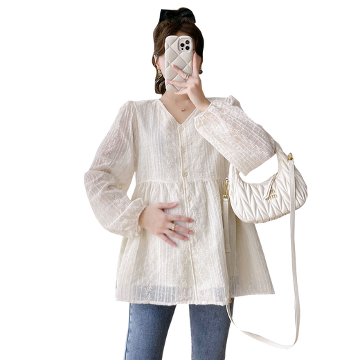 Joyncleon (Joyncleon) Mutterschaft Top Frühling Kleidung Langarm koreanischer Hemd -Hemd -Puppe Chiffon Hemd Feder mittelgroß