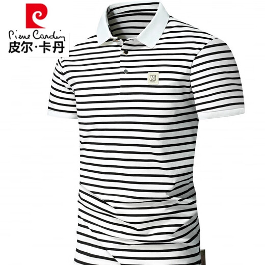 Pier Cardin reines Baumwoll-Revers-Polo-Shirt Herren Modemarke Leads Sommer kurzärmeliges T-Shirt Einfach gestreiftes obere Eissensen-High-End-High-End-Männer weiß Q753 m suggeriert 100-120jin [Jin ist 0,5 kg]