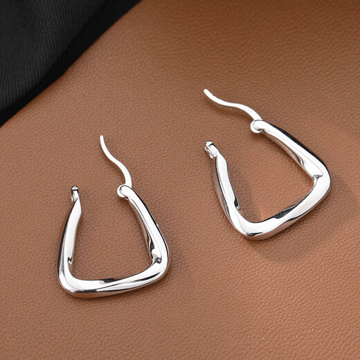 Guanpuge Fat Donglai same style pt950 platinum plain hoop earrings PT950 French square ear pierced earrings for women light luxury white platinum square earrings